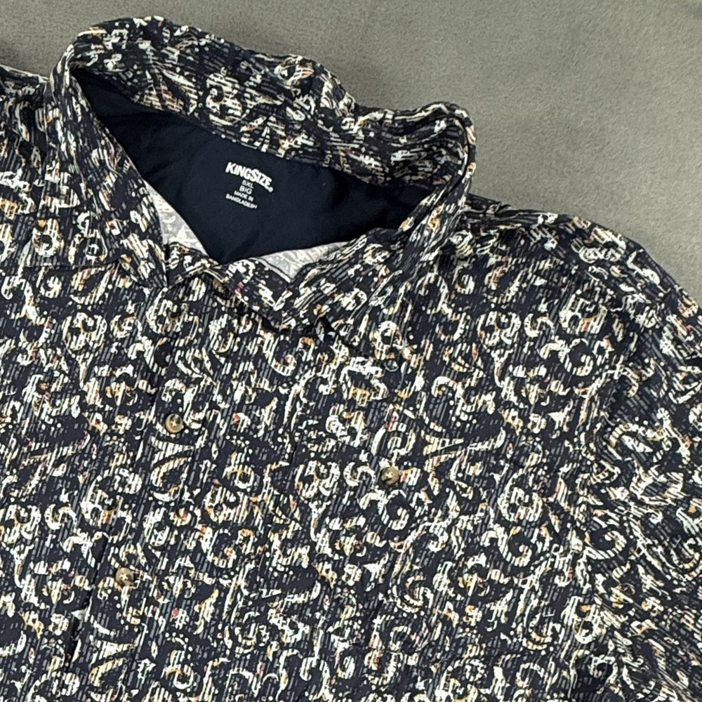 King Size Short Sleeve Button Shirt Men's Size 5XL Big Blue Multicolor Geometric